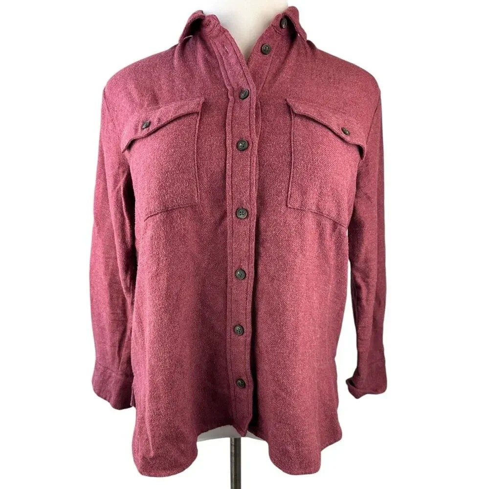 Madewell Flannel Flap Pocket Oversized Ex Boyfriend Shirt Dusty Burgundy Small - Picture 2 of 13